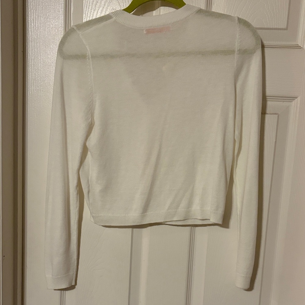Olivaceous White Cropped Button-Front Cardigan - image 4